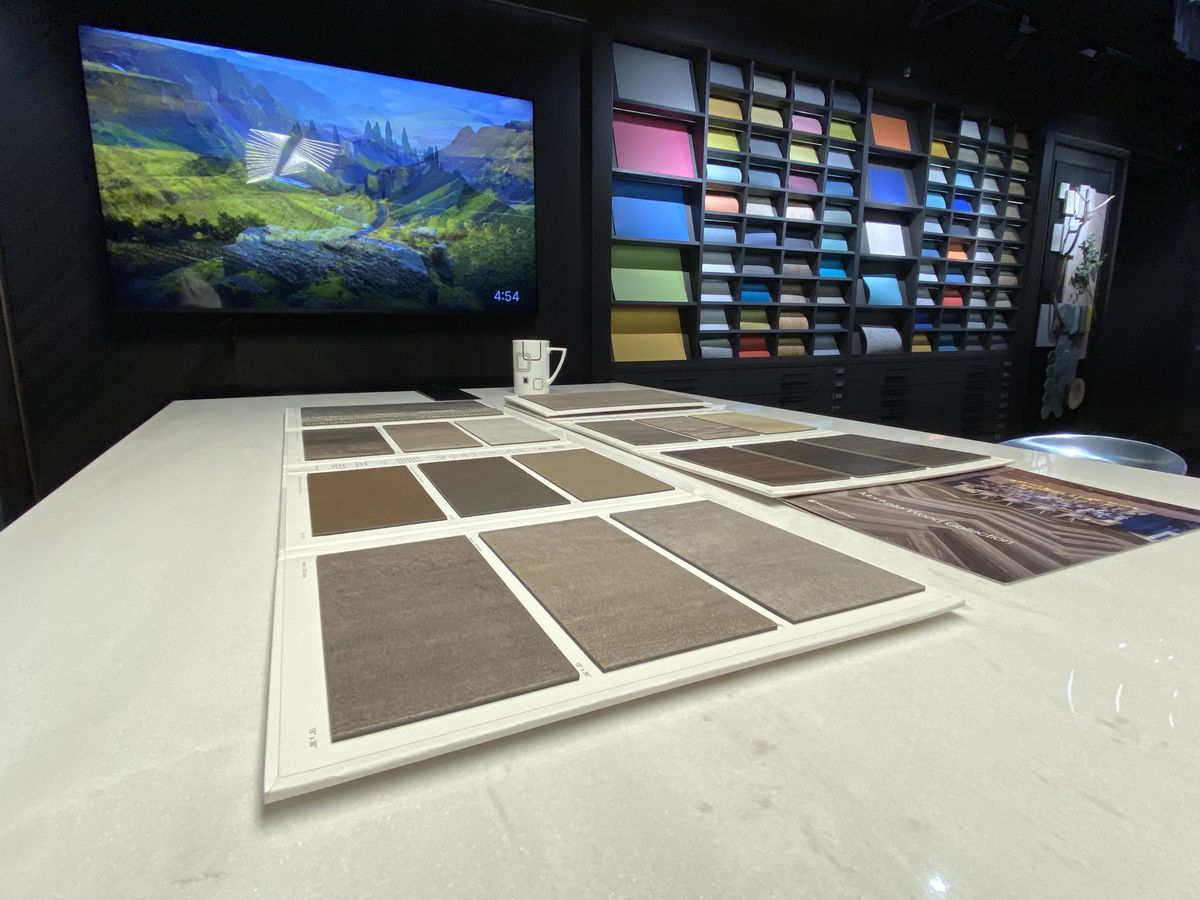 群群地毯；呈境設計；光拓彩通照明設計；展示中心；空間設計；燈光照明；材質；地毯；塑膠地板